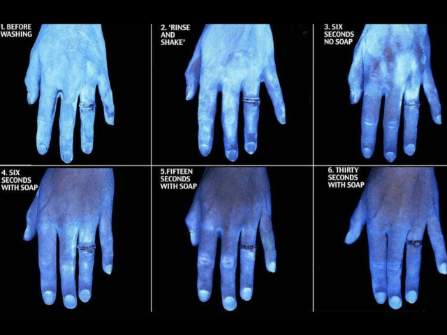 Black light of how washing your hands has on huge impact on germs
