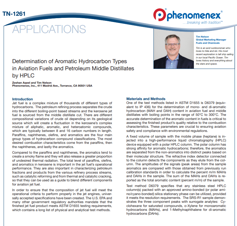 Determination of Aromatic Hydrocarbon Types in Jet Fuel and Petroleum Middle Distillates by HPLC