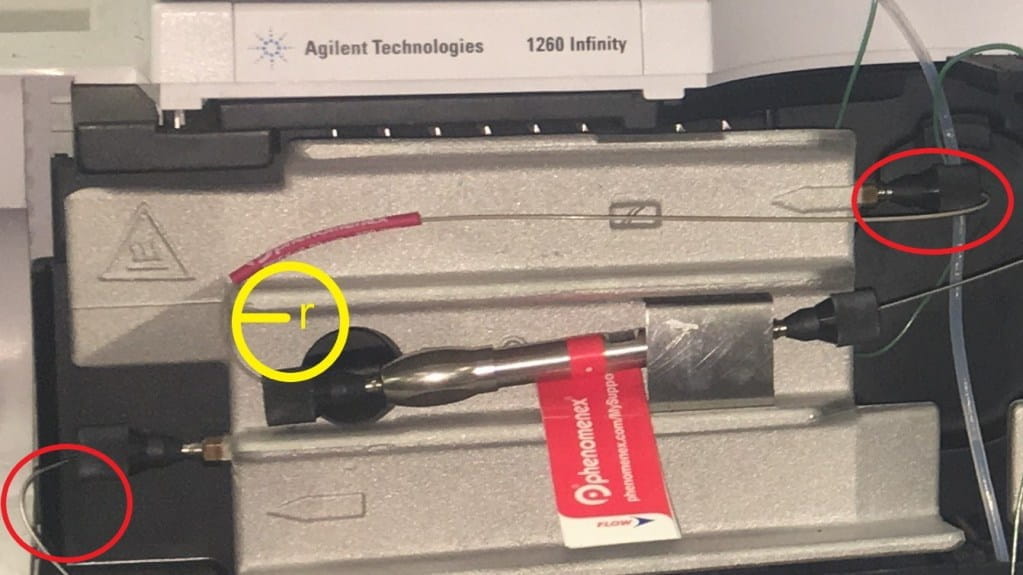 Visualization of bend radius of a typical LC tubing setup