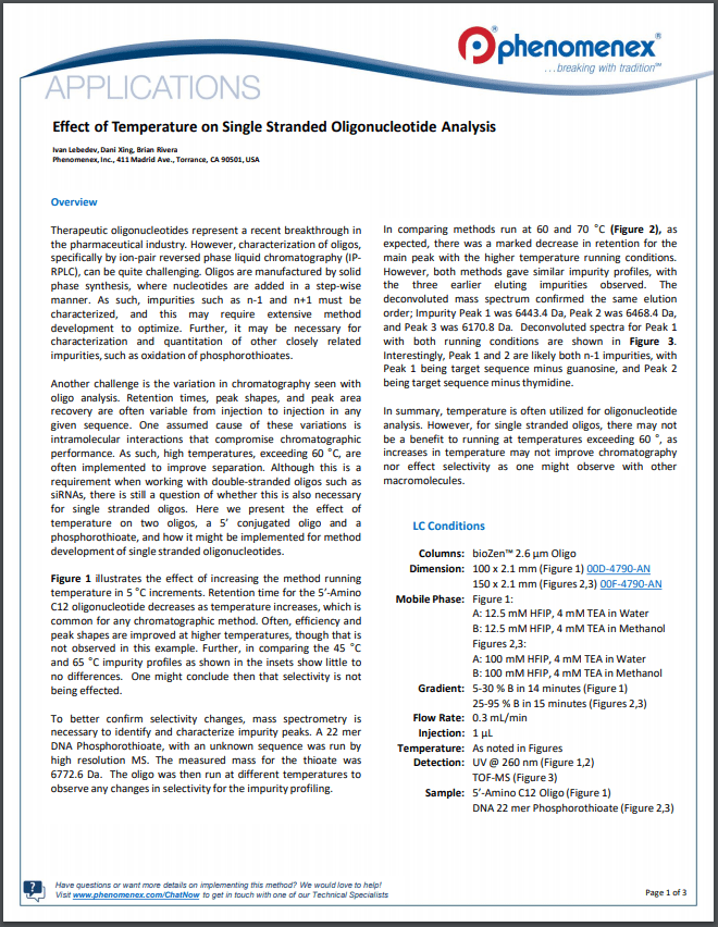 Effect of Temperature on Single Stranded Oligonucleotide Analysis